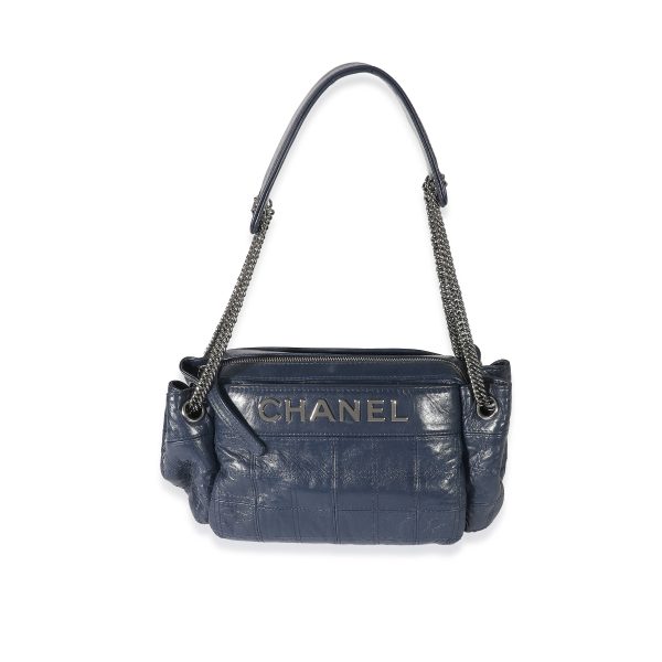 132801 fv Chanel Navy Blue Square Quilted Lambskin Leather LAX Accordion Bag