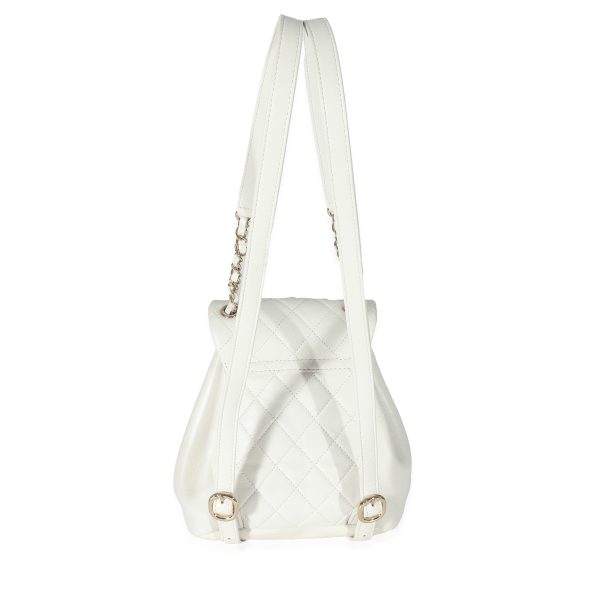 132834 pv Chanel White Shiny Aged Quilted Lambskin Small Duma Drawstring Backpack