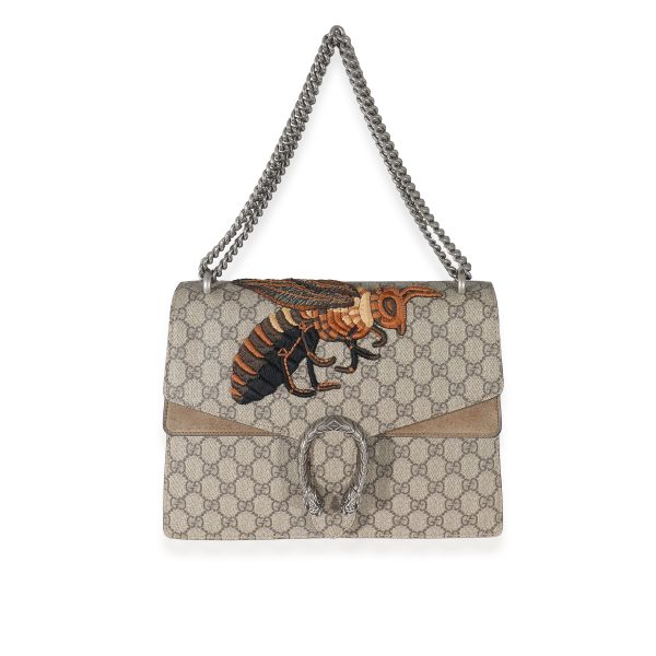 132838 av Gucci Beige GG Supreme Monogram Bee Embroidered Medium Dionysus