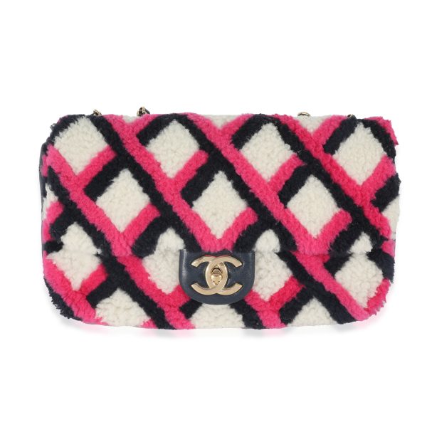 132839 fv Chanel Fuchsia Navy White Shearling Lambskin Emoticon Single Flap Bag