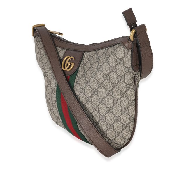 132842 sv d2919ede 6d03 44d8 88f0 216865e4223e Gucci GG Supreme Web Small Ophidia Half Moon Hobo