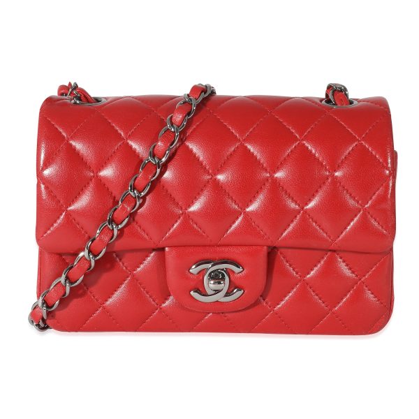 132852 fv Chanel Red Quilted Lambskin Mini Rectangular Flap Bag