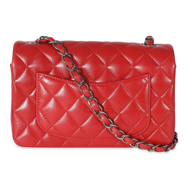 132852 pv Chanel Red Quilted Lambskin Mini Rectangular Flap Bag