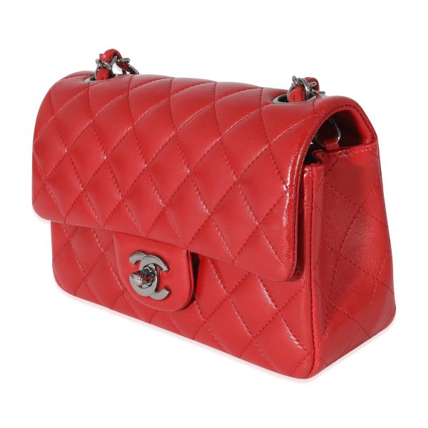 132852 sv Chanel Red Quilted Lambskin Mini Rectangular Flap Bag