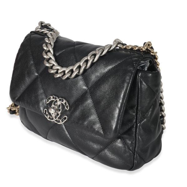 132888 sv Chanel Black Quilted Goatskin Medium Chanel 19 Flap Bag