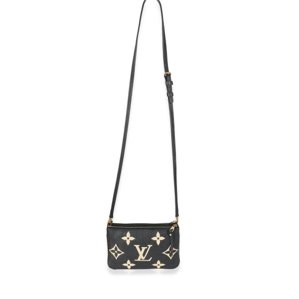 132903 bv Louis Vuitton Black Beige Monogram Empreinte Double Zip Pochette