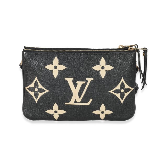 132903 fv Louis Vuitton Black Beige Monogram Empreinte Double Zip Pochette