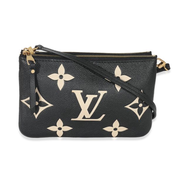 132903 pv Louis Vuitton Black Beige Monogram Empreinte Double Zip Pochette