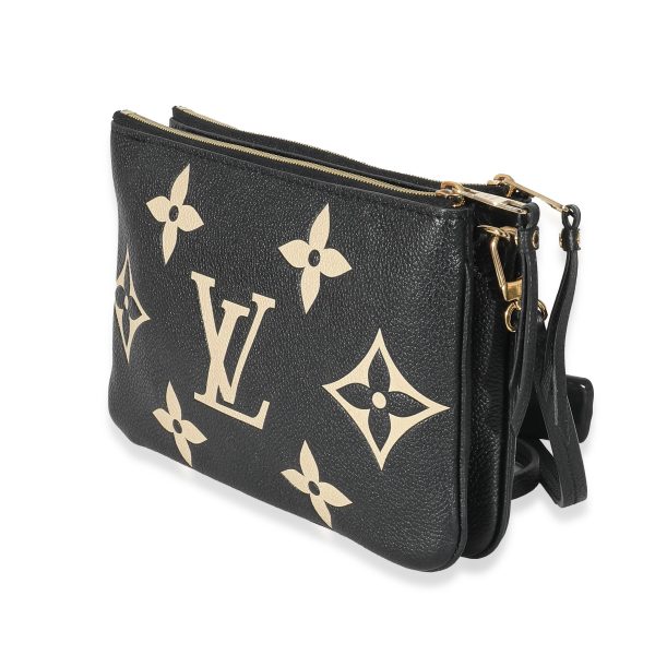 132903 sv Louis Vuitton Black Beige Monogram Empreinte Double Zip Pochette