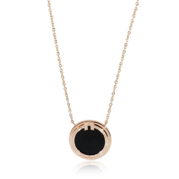 132912 fv 24cef92f a891 45e8 9876 6e34431ed624 Tiffany Co Diamond Black Onyx Circle Pendant in 18k Rose Gold 005 CTW