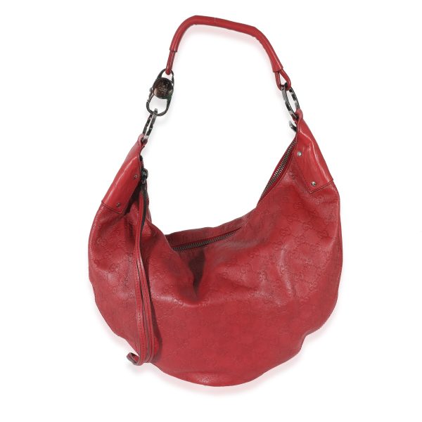 132916 fv Gucci Red Guccissima Half Moon Hobo