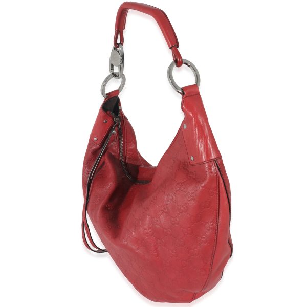 132916 sv Gucci Red Guccissima Half Moon Hobo