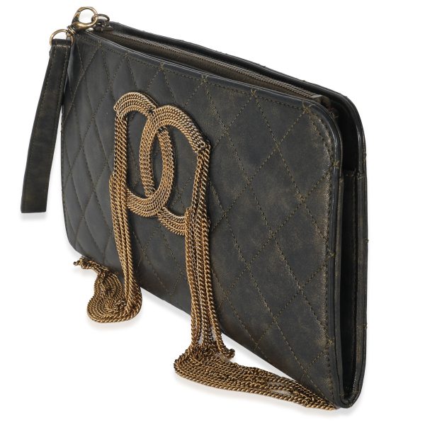 132934 sv Chanel Bronze Metallic Quilted Calfskin Chain CC Wristlet Clutch