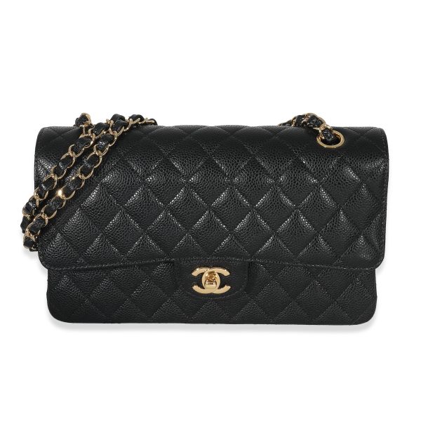 132941 fv Chanel Black Quilted Caviar Medium Classic Double Flap Bag