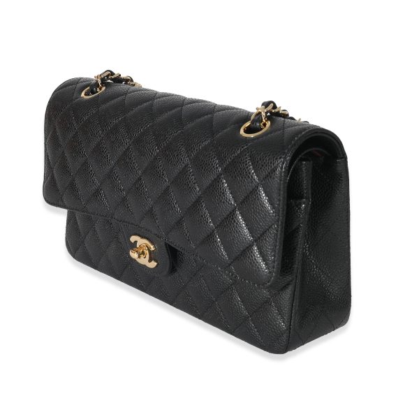 132941 sv Chanel Black Quilted Caviar Medium Classic Double Flap Bag