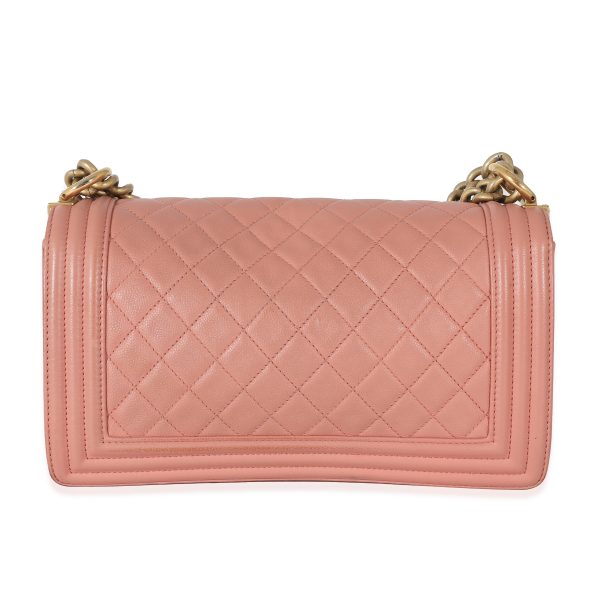 132945 stamp c30ce02d e282 4c59 b4a5 03f48c596630 Chanel Pink Quilted Caviar Old Medium Boy Bag