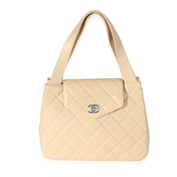 132947 fv Chanel Vintage Beige Quilted Leather CC Shoulder Bag