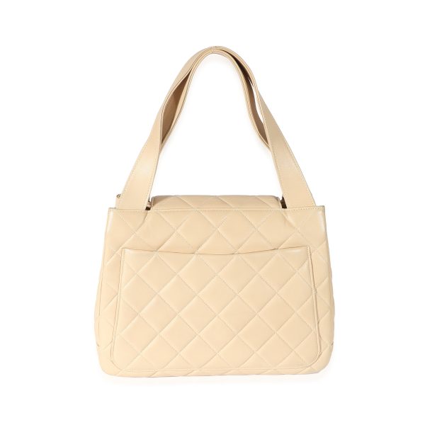 132947 pv Chanel Vintage Beige Quilted Leather CC Shoulder Bag