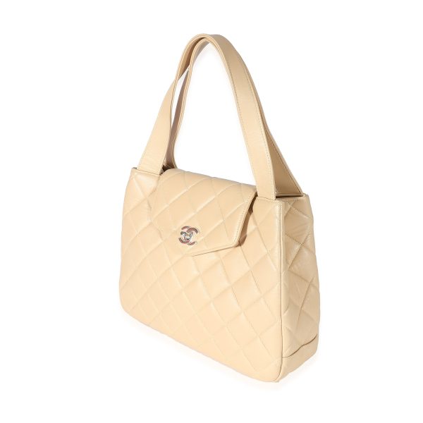 132947 sv Chanel Vintage Beige Quilted Leather CC Shoulder Bag