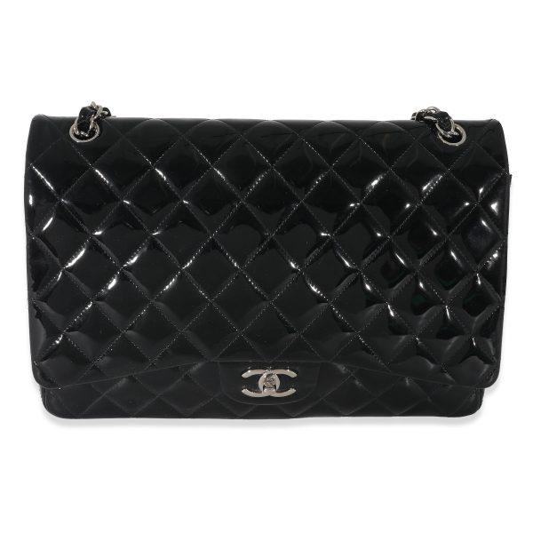 132954 fv Chanel Black Quilted Patent Leather Classic Maxi Flap Bag