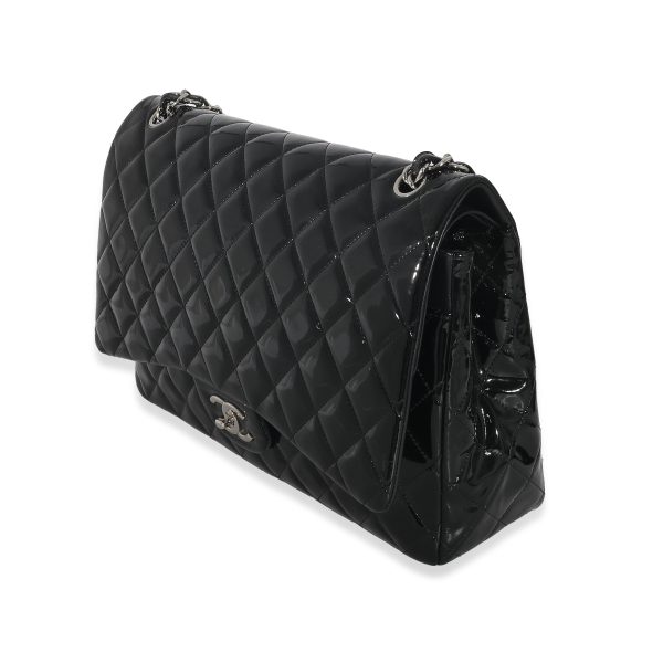 132954 sv Chanel Black Quilted Patent Leather Classic Maxi Flap Bag