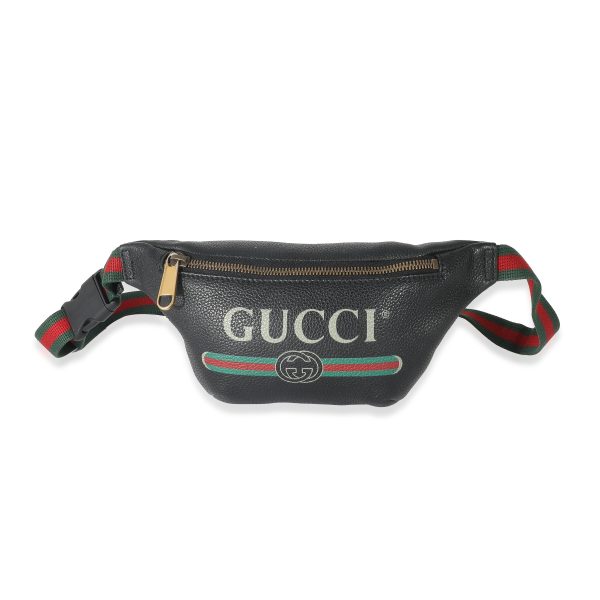 132969 fv 6b2c7ae8 4543 4d8a a644 89bc86203bdb Gucci Black Grained Calfskin Logo Print Small Belt Bag