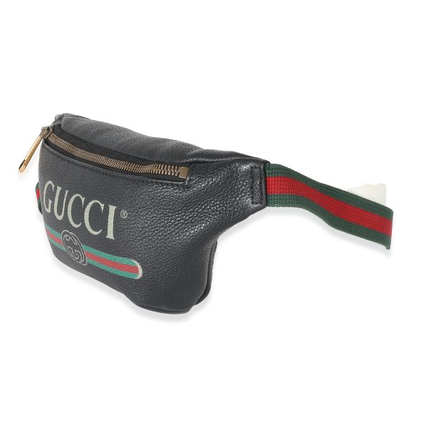 132969 sv 1ce16bd9 365f 43d7 9d3b d82853744c1b Gucci Black Grained Calfskin Logo Print Small Belt Bag