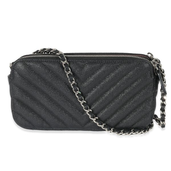 133052 pv 87f7f88a 7fde 4e1e 9adf f09cec4c4a67 Chanel 17S Black Caviar Chevron Double Zip Chain Clutch