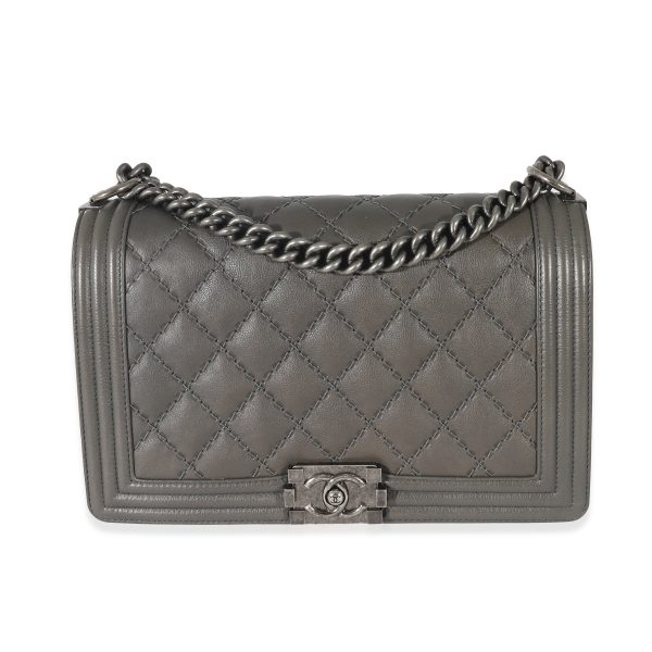 133053 fv Chanel Grey Calfskin Whipstitch New Medium Boy Bag