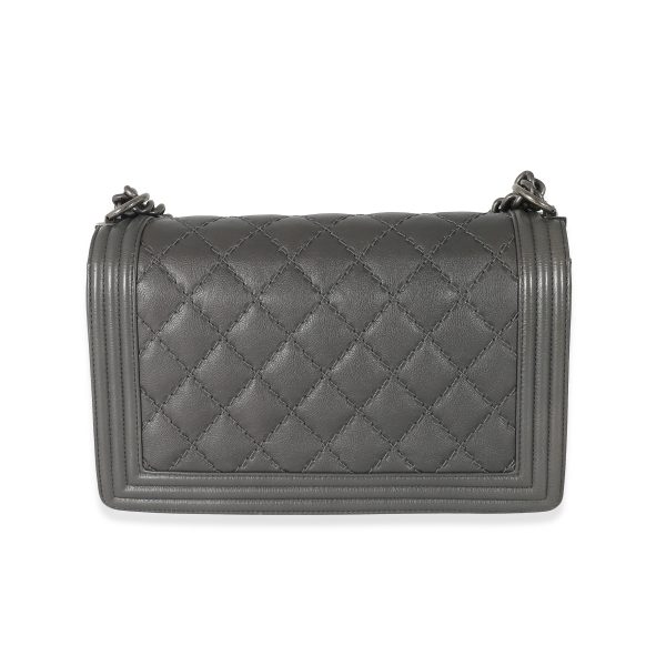 133053 stamp Chanel Grey Calfskin Whipstitch New Medium Boy Bag