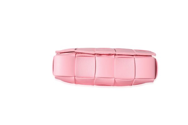 133087 stamp Bottega Veneta Pink Intrecciato Lambskin Small Cassette Bag