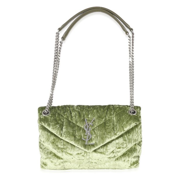 133109 bv a7d3d58a 0571 42db ae61 03dba7ab5ea0 Saint Laurent Green Crushed Velvet Small Loulou Puffer Bag