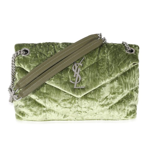 133109 fv 16e4769f 9e11 4328 8895 fb56f98661d4 Saint Laurent Green Crushed Velvet Small Loulou Puffer Bag