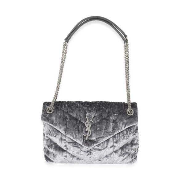 133110 bv Saint Laurent Iron Grey Crushed Velvet Small Loulou Puffer Bag