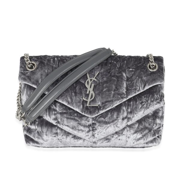 133110 fv Saint Laurent Iron Grey Crushed Velvet Small Loulou Puffer Bag