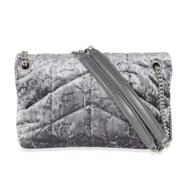 133110 pv Saint Laurent Iron Grey Crushed Velvet Small Loulou Puffer Bag