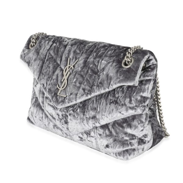 133110 sv Saint Laurent Iron Grey Crushed Velvet Small Loulou Puffer Bag