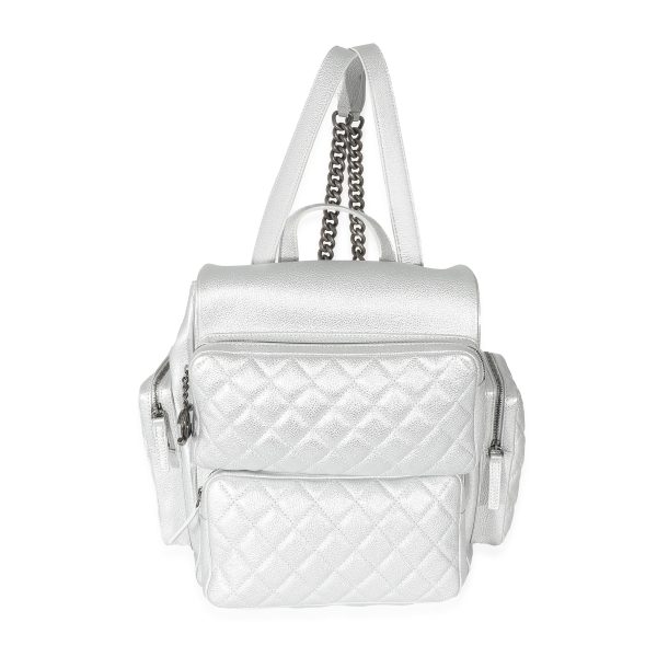 133143 fv Chanel 16S Silver Grained Calfskin Casual Rock Backpack