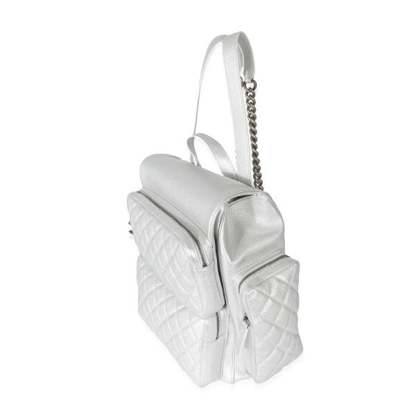 133143 sv Chanel 16S Silver Grained Calfskin Casual Rock Backpack