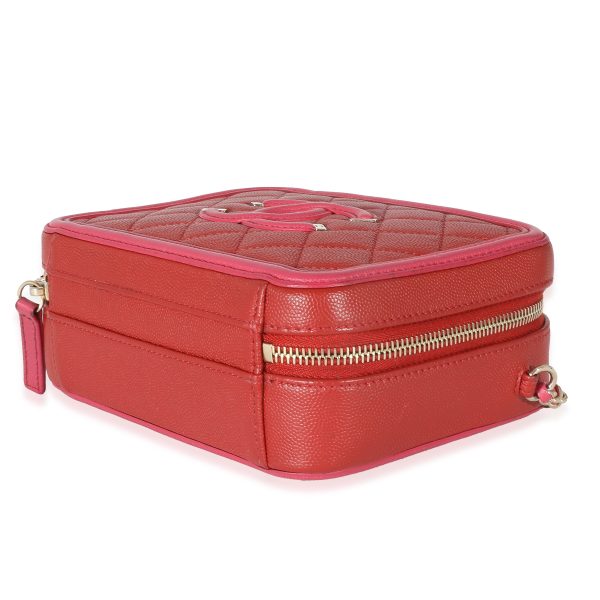 133160 box Chanel Red Pink Caviar Mini Filigree Vanity Case