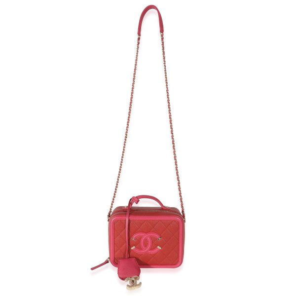 133160 bv Chanel Red Pink Caviar Mini Filigree Vanity Case