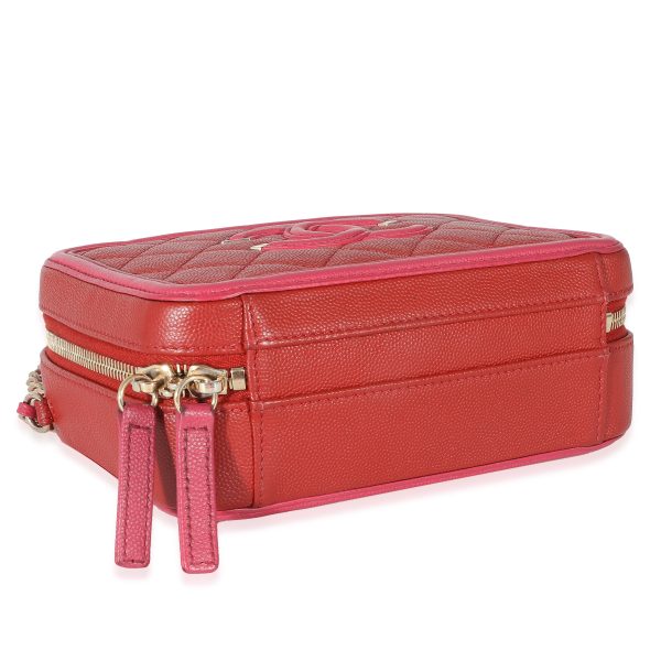 133160 clasp Chanel Red Pink Caviar Mini Filigree Vanity Case