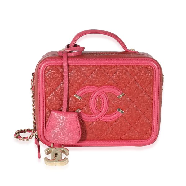 133160 fv Chanel Red Pink Caviar Mini Filigree Vanity Case