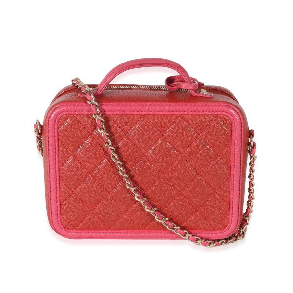 133160 pv Chanel Red Pink Caviar Mini Filigree Vanity Case