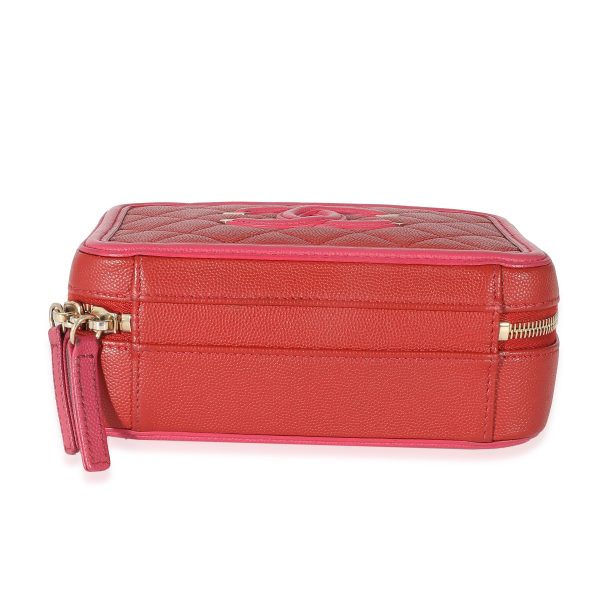 133160 stamp Chanel Red Pink Caviar Mini Filigree Vanity Case