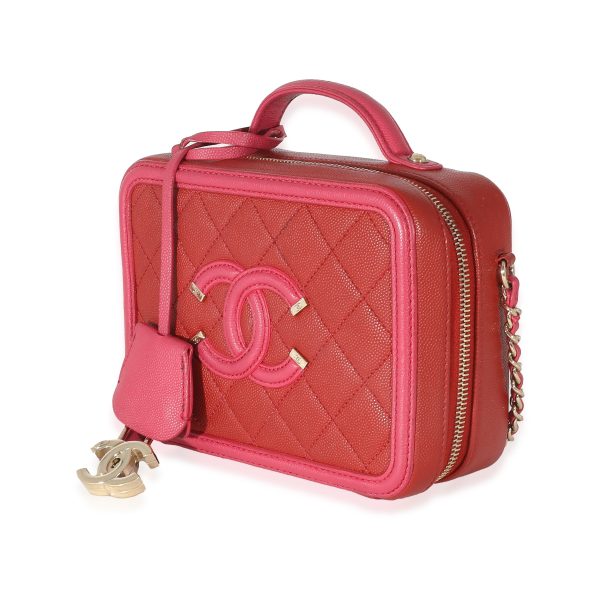 133160 sv Chanel Red Pink Caviar Mini Filigree Vanity Case