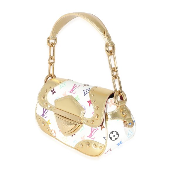 133166 sv Louis Vuitton White Multicolor Monogram Canvas Gold Marilyn