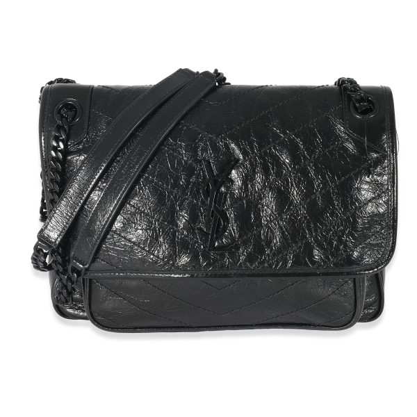 133181 fv Saint Laurent Black Crinkled Calfskin Medium Niki Bag