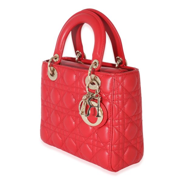 133185 sv Christian Dior Red Cannage Lambskin Lucky Badges Small My Lady Dior Bag