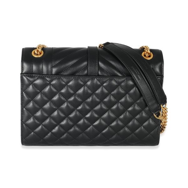 133220 pv Saint Laurent Black Matelasse Triquilt Medium Monogram Envelope Chain Bag